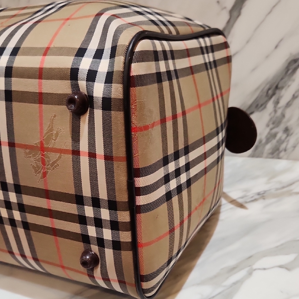 Burberry Tan and Brown Duffel  Travel Bag with Iconic Design - Picture 9 of 16
